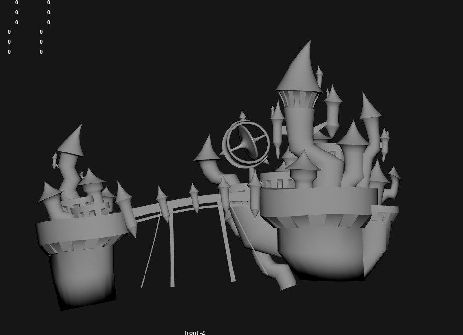 3D render. A work-in-progress 3d model of a fantastical castle.